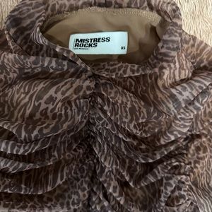 MISTRESS ROCKS ROUCHED CHEETAH CROPPED TURTLENECK